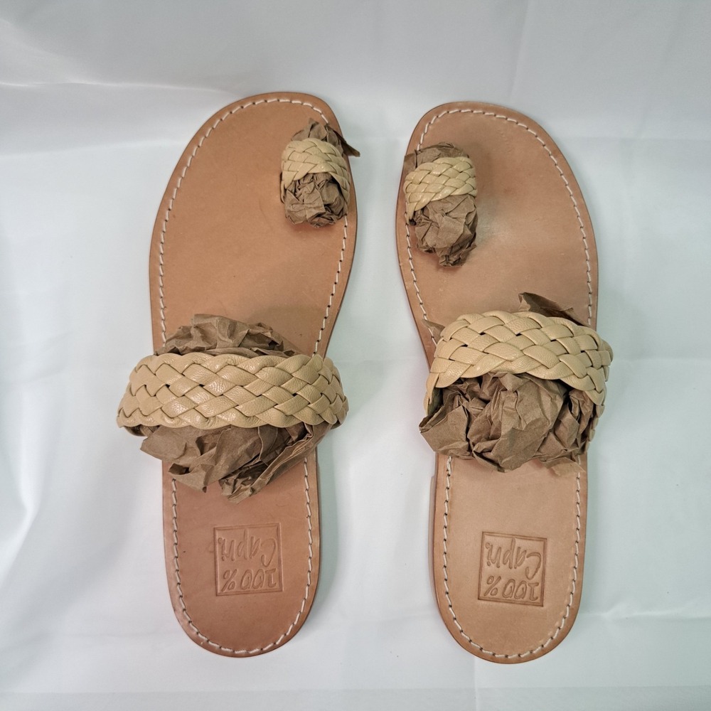 100% Capri Women's All Leather Sandals Sz 42 Made In Italy Luxury Old Money Chic